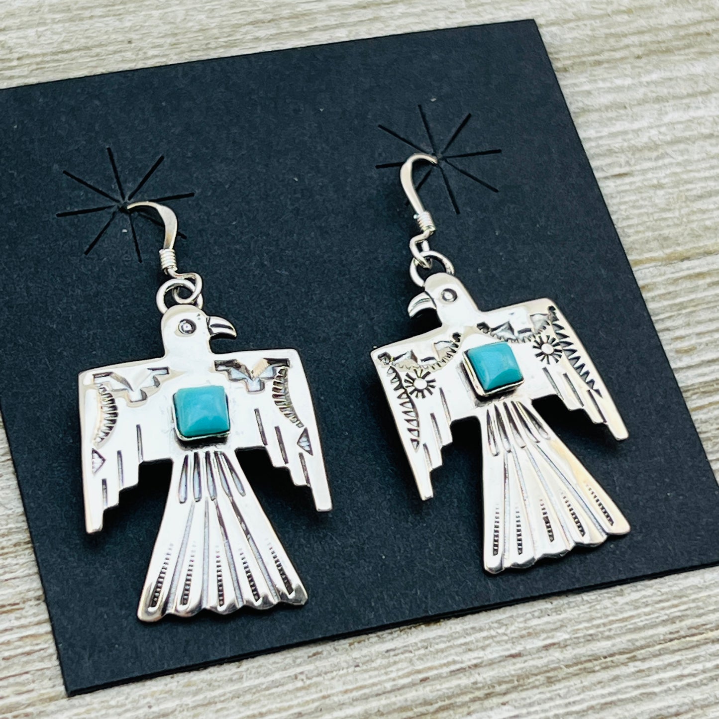 Turquoise Thunderbird Earrings Jeremy Delgarito Navajo sterling silver signed ER26