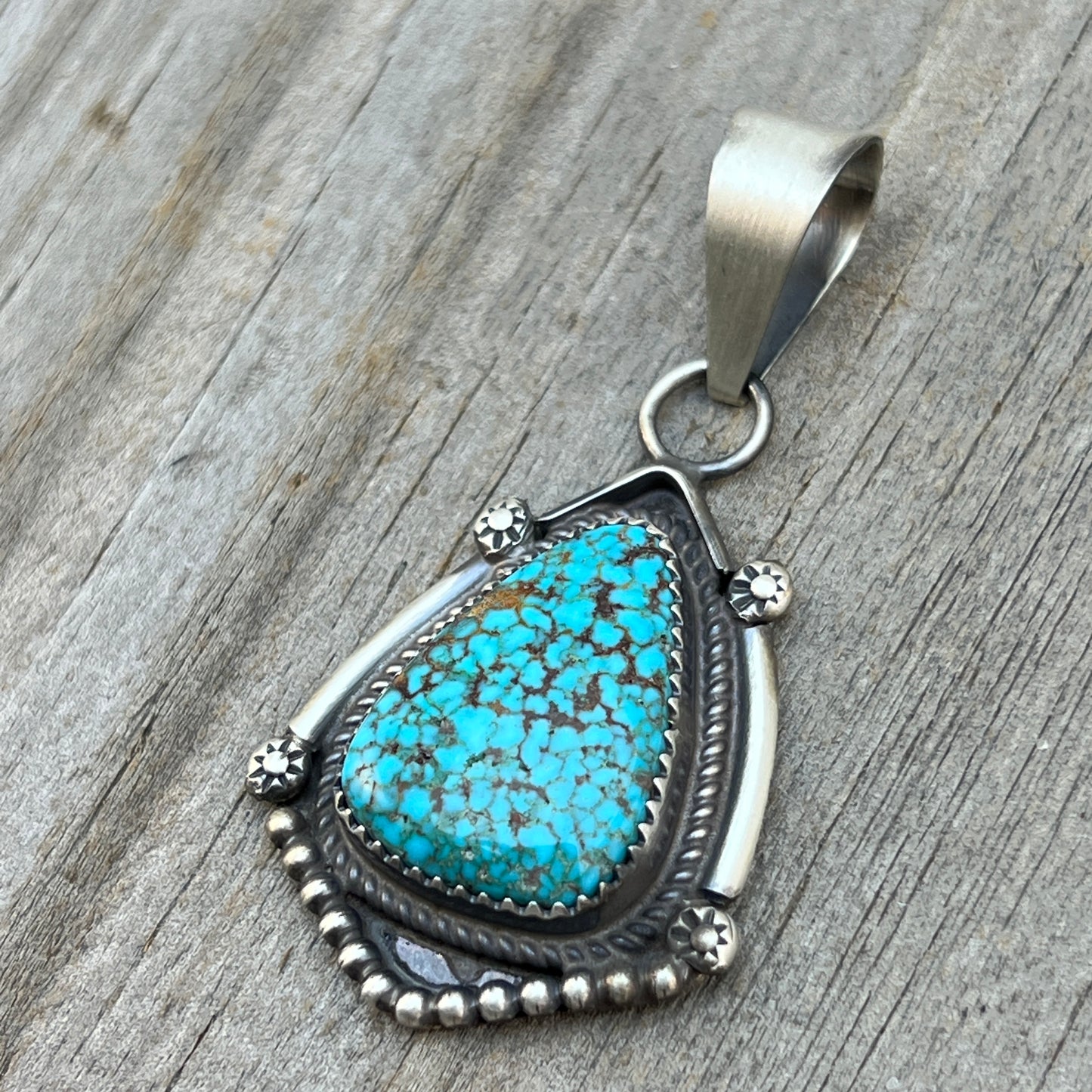 High Grade  Kingman Spiderweb Turquoise pendant sterling silver Leslie Nez Navajo 800