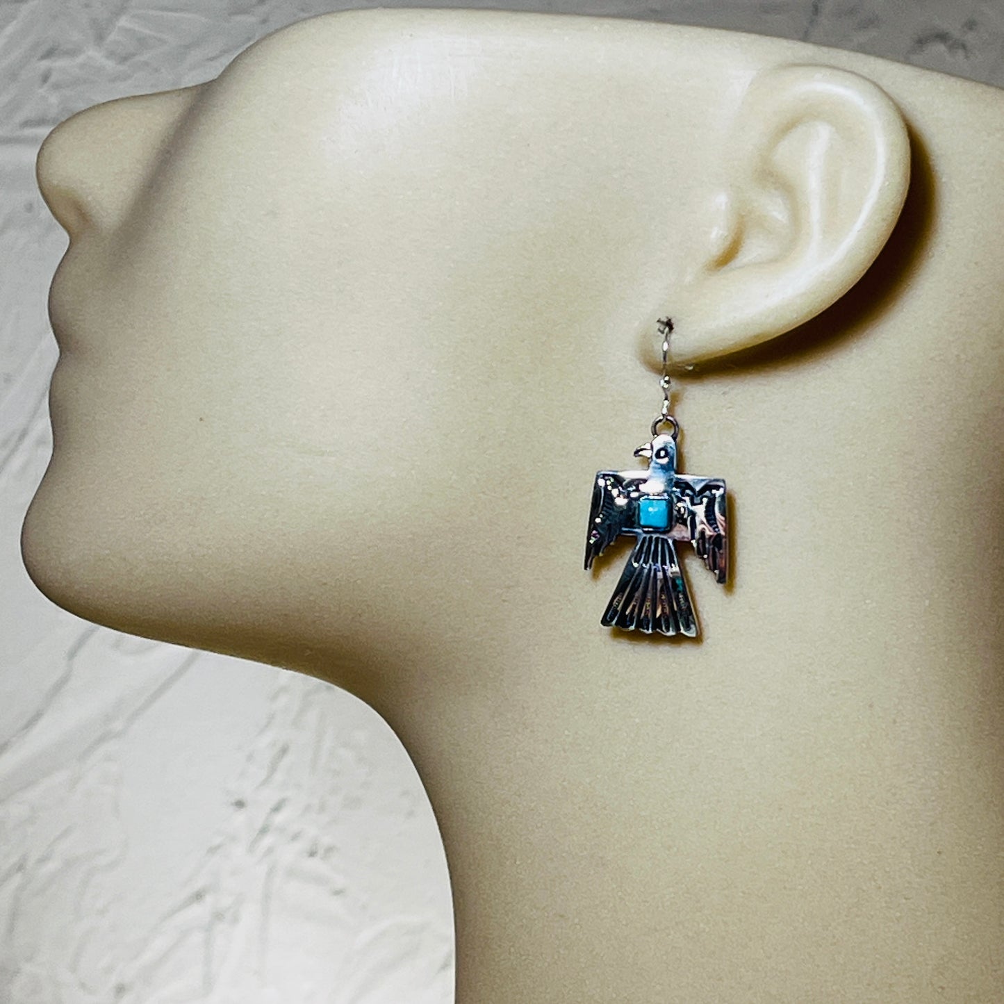 Turquoise Thunderbird Earrings Jeremy Delgarito Navajo sterling silver signed ER18