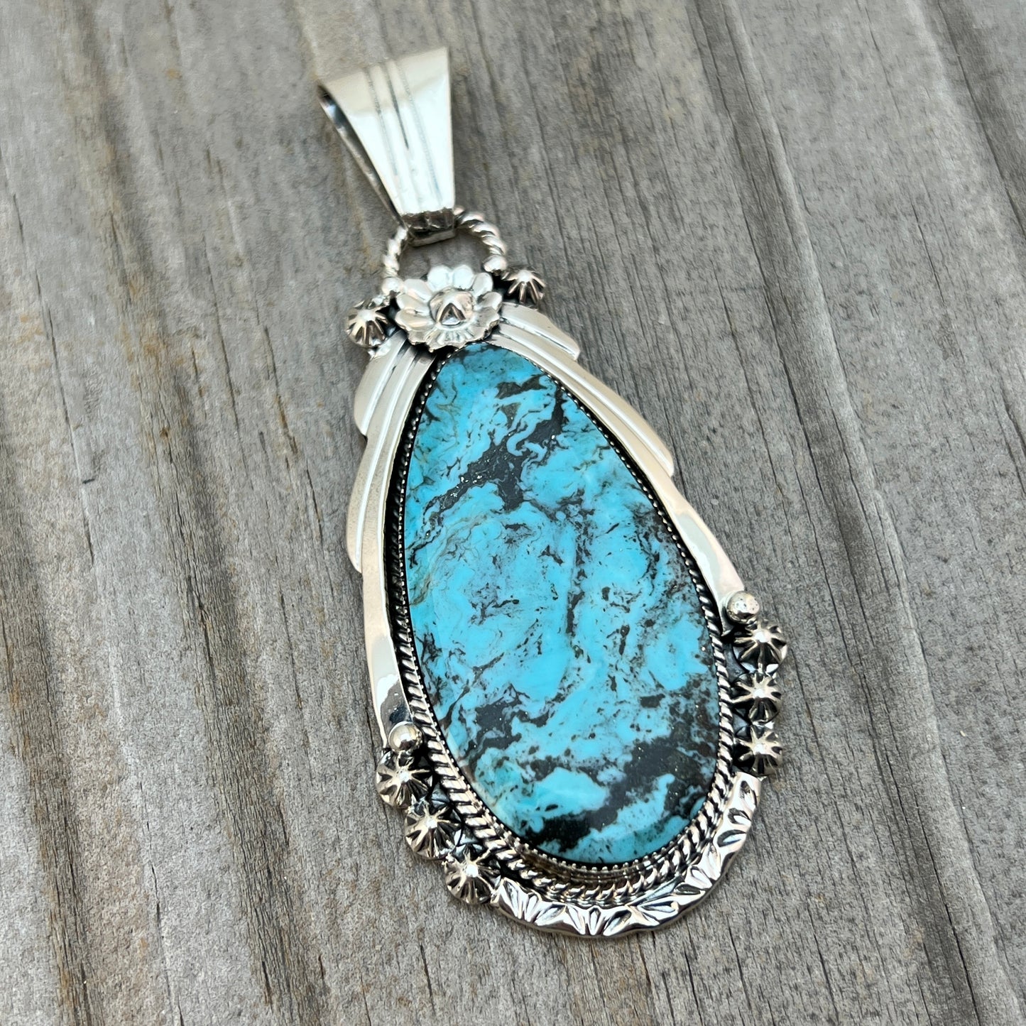 Blue Smokey Kingman Turquoise pendant sterling silver Rose Lee Navajo 786