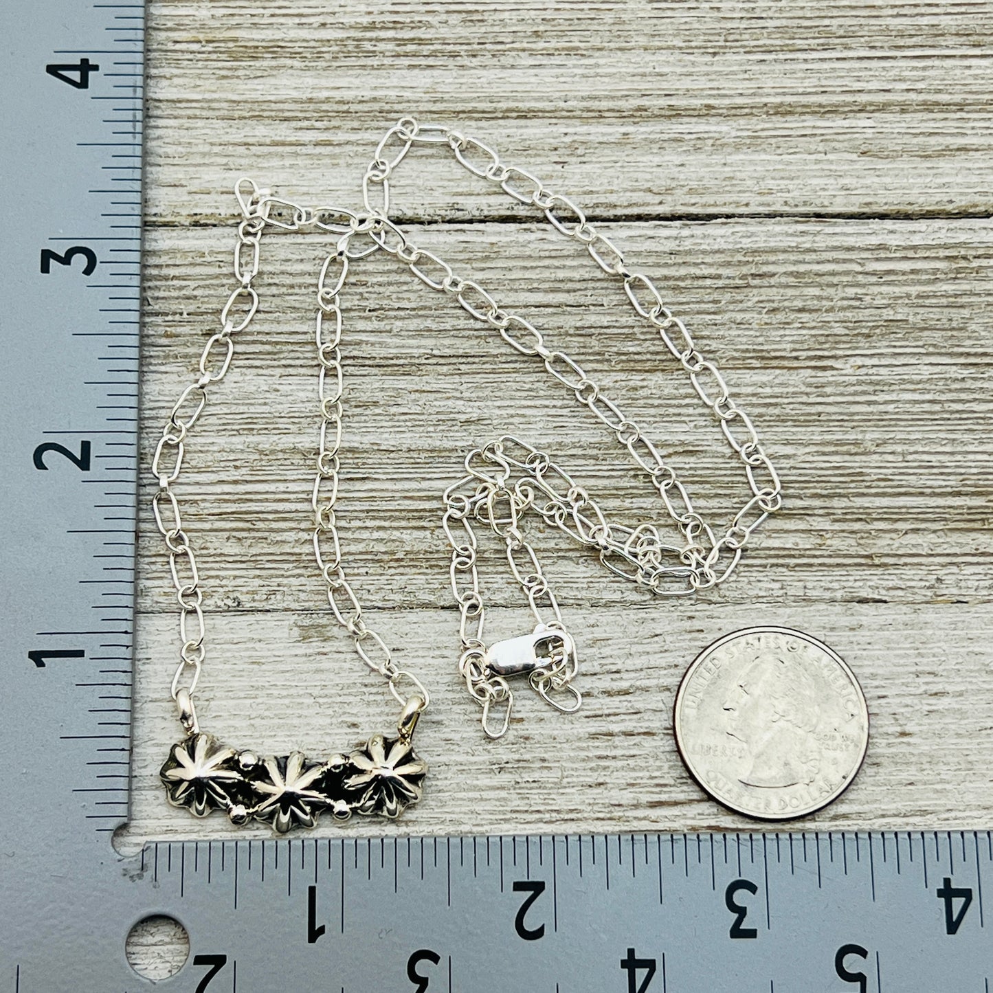 22" Sterling Silver Star shot stud Concho Navajo fluted Button necklace Arlene Lewis