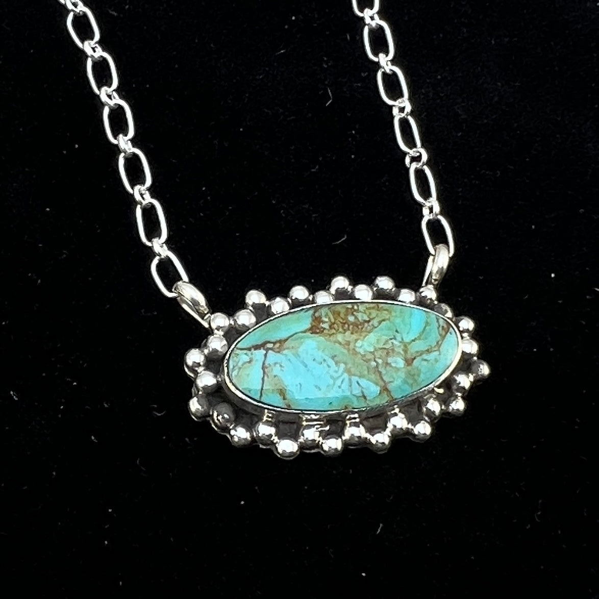 Kingman turquoise oval bar station necklace 1 sterling silver Gregg Yazzie