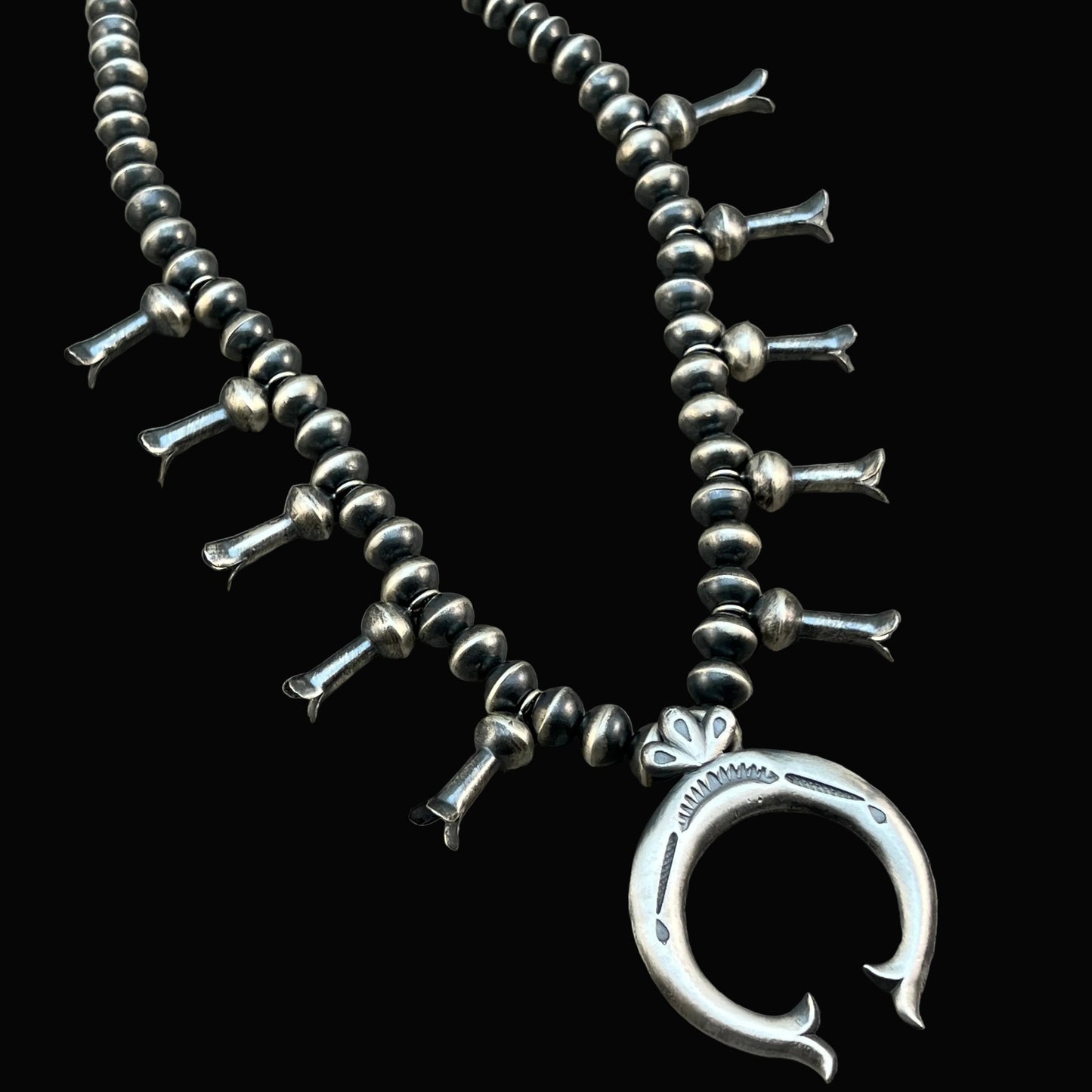 22" Squash blossom necklace sterling silver navajo pearl Preston Haley 731
