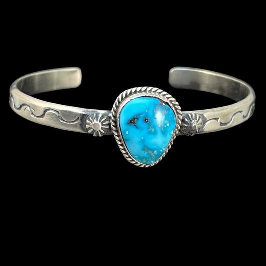 Blue Kingman Turquoise stack narrow Cuff bracelet Sterling Silver Samuel Yellowhair 55