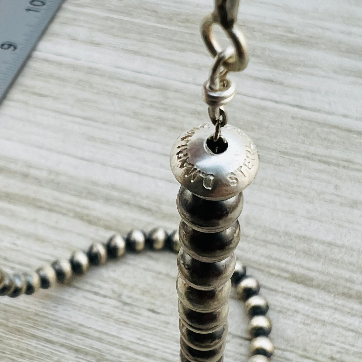 20" Sterling silver Navajo handmade 7mm round bead Pearl necklace Dorinda Mariano signed