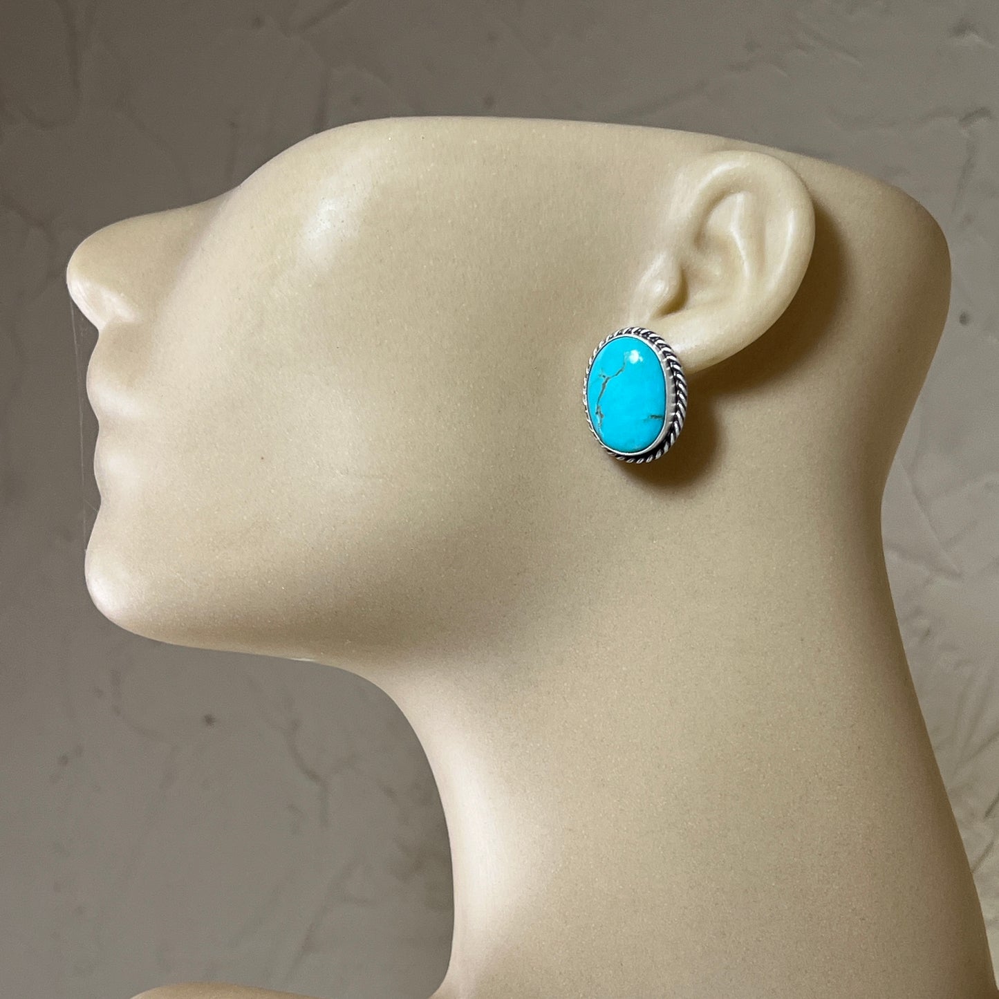 Blue Royston Turquoise oval stud earrings sterling silver Chassity Belone Navajo 727