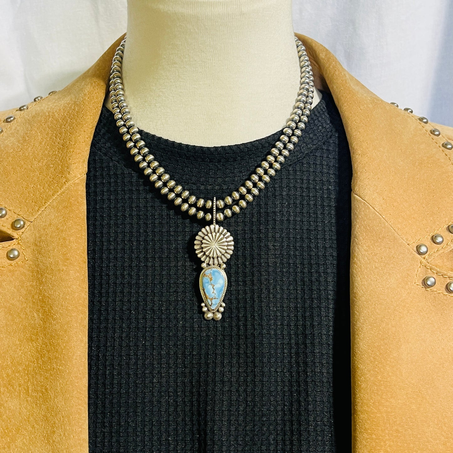 16" Golden Hills Turquoise  Necklace Tom Lewis Sterling NK12