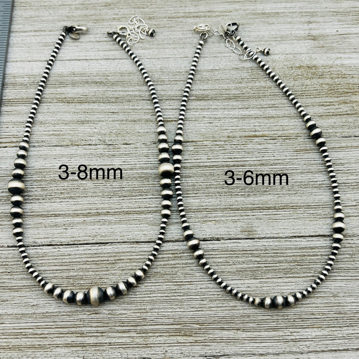13" 14" 15" 16" 17" adjustable choker, Real Sterling Silver, oxidized, 3mm - 8mm Bead Necklace, Western Pearl