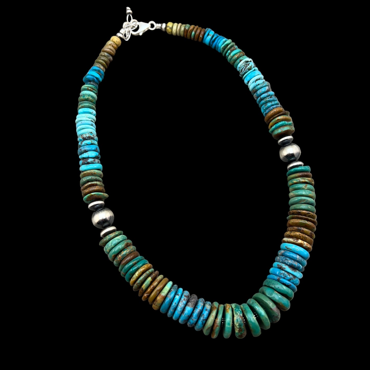 RTS 19 1/2" Turquoise Disc Necklace Choker Sterling Silver Beads, boho choker 640