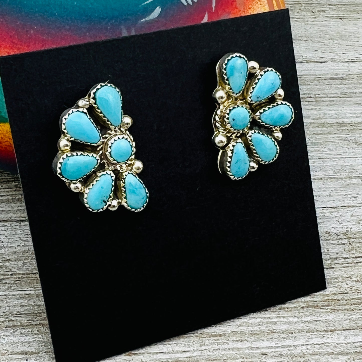 Clear Light Blue Kingman turquoise Half Cluster earrings Alicia Wilson Zuni signed 877