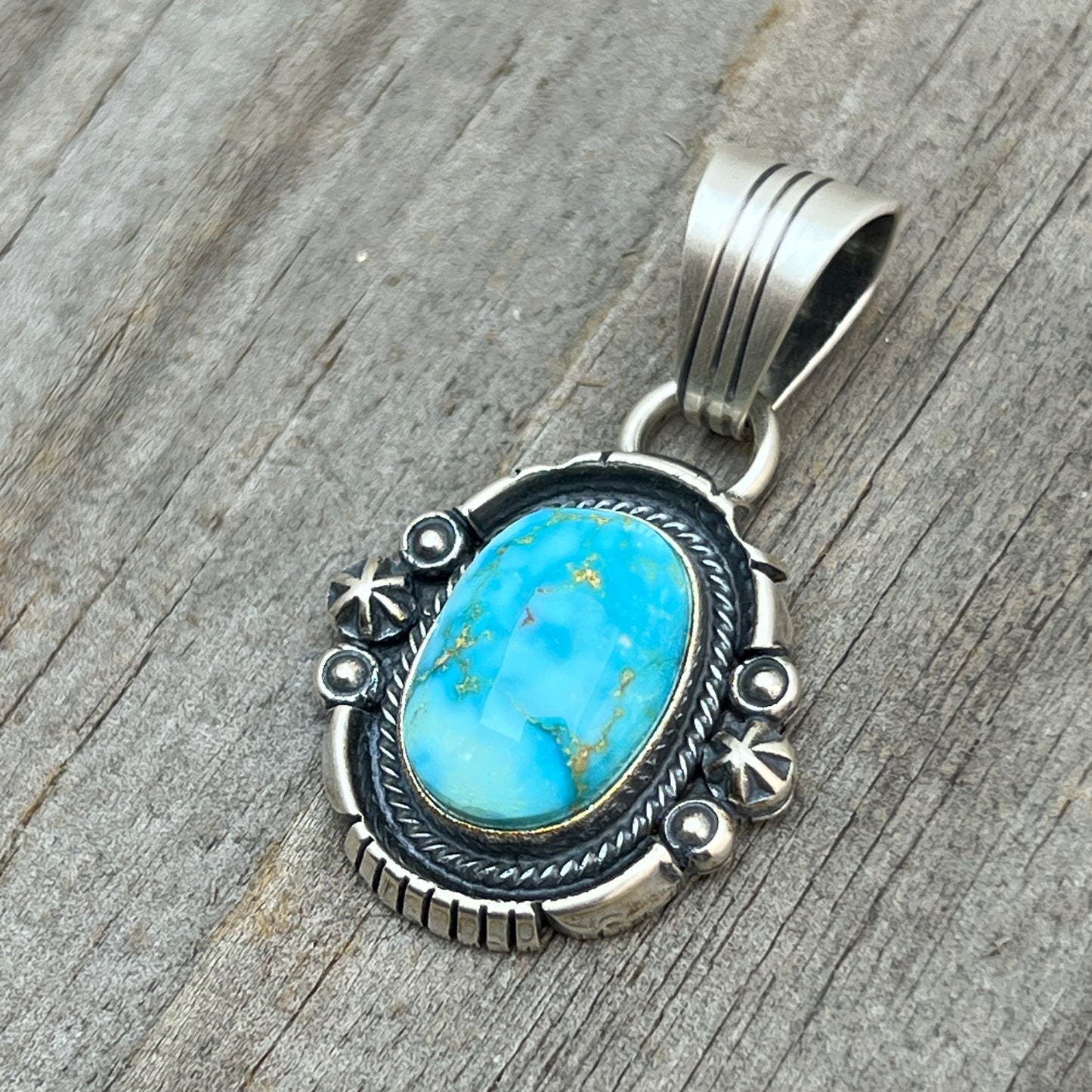 Kingman Turquoise pendant sterling silver Marita Benally Navajo 748