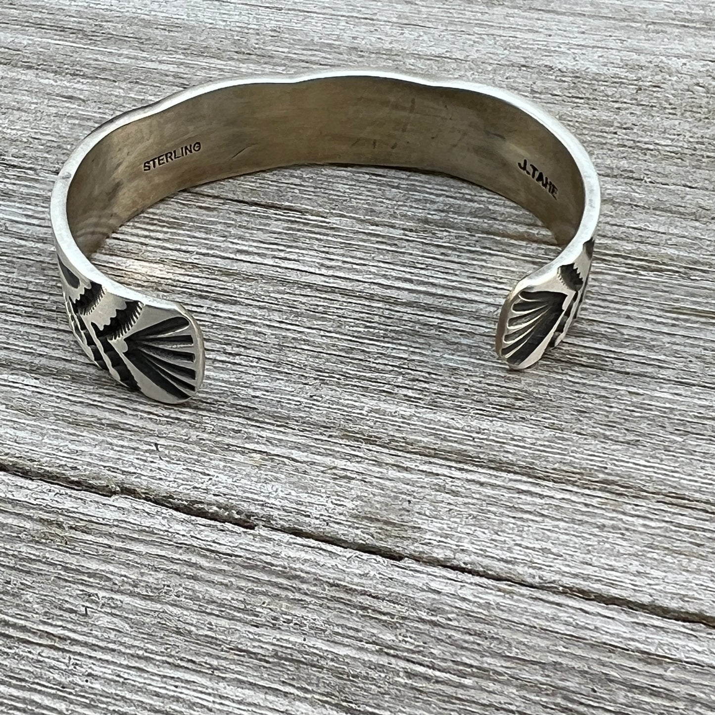 6 1/2" Heavy Stamped cuff bracelet 1, Navajo handmade Jerrold Tahe sterling silver stack