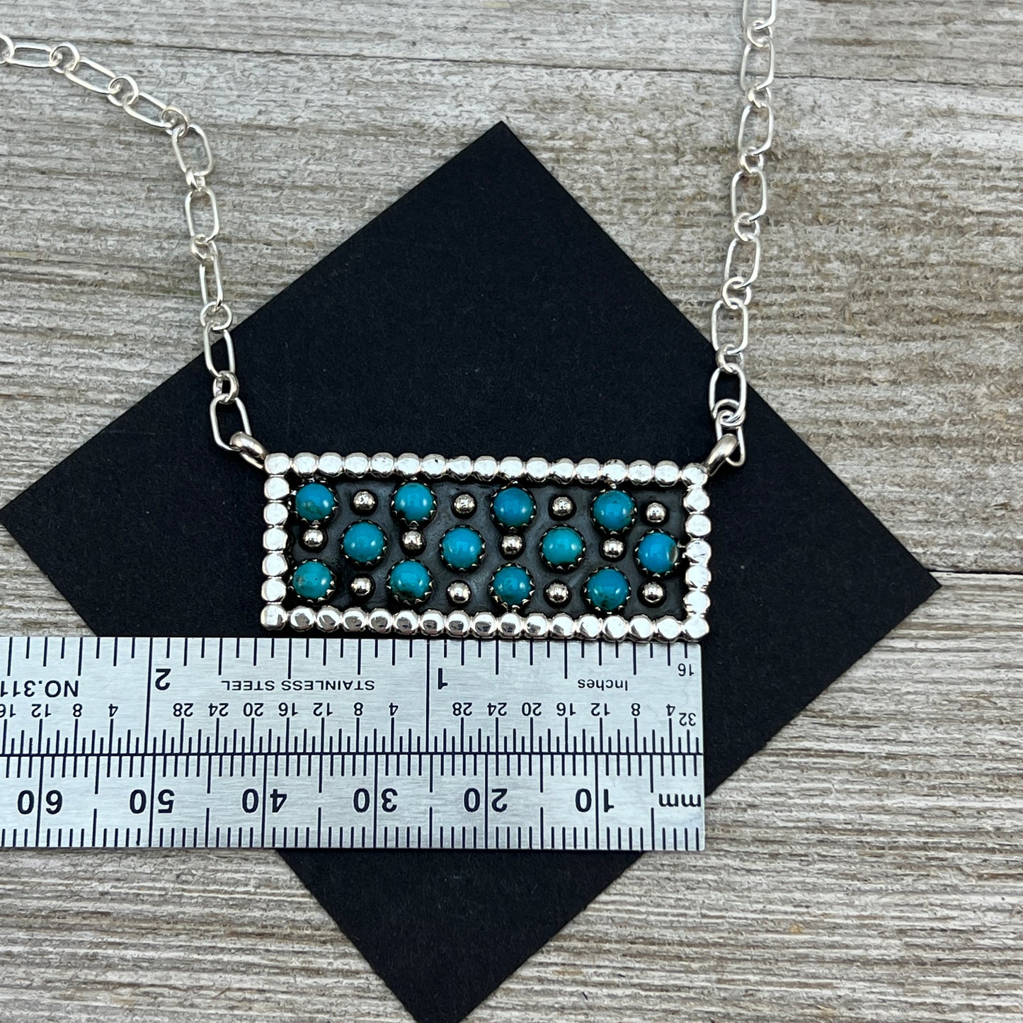 18" Zuni Snake Eye Dot Turquoise Sterling silver handmade Bar Necklace Kenny Lonjose 4