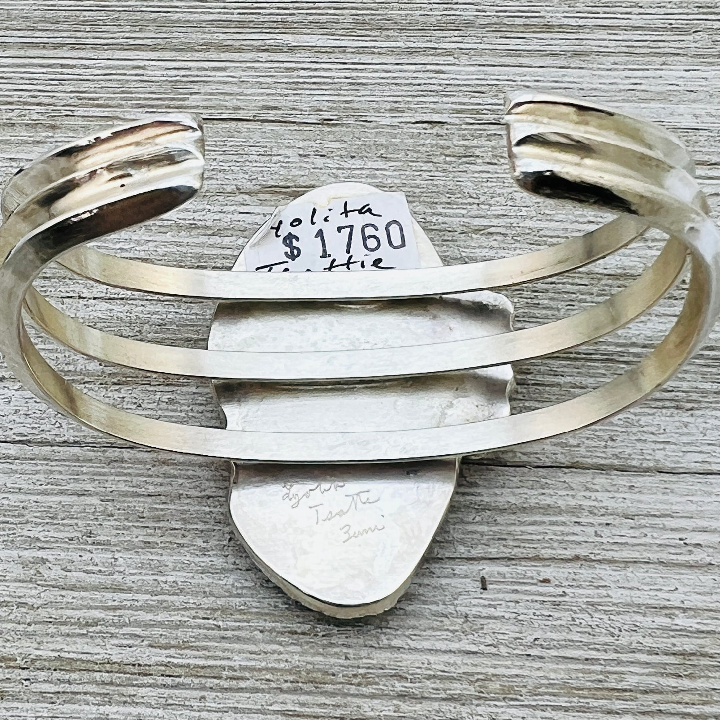 6 3/4" Blue Kingman Turquoise carved leaf bracelet sterling silver Lyolita Tsattie  Zuni BR7