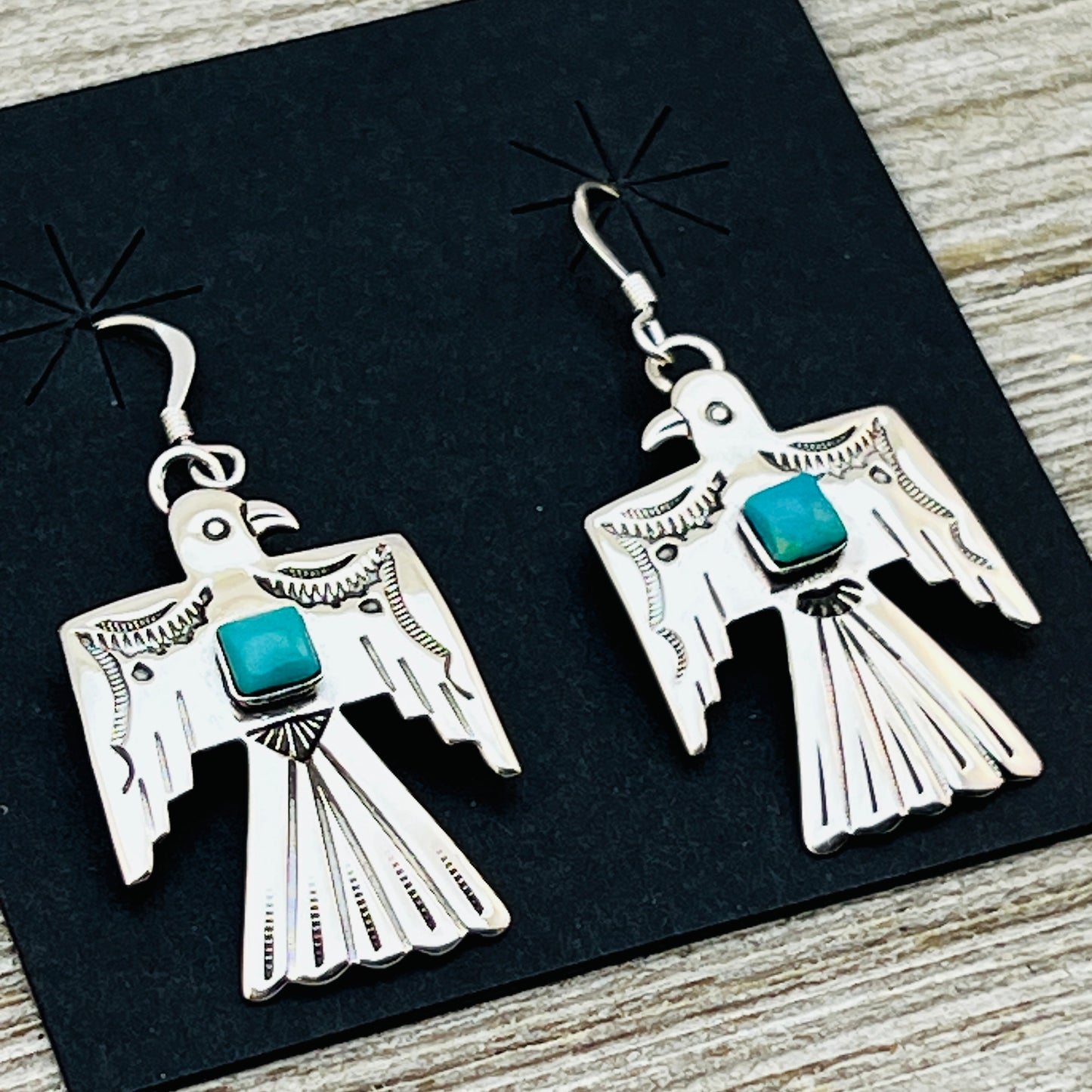 Turquoise Thunderbird Earrings Jeremy Delgarito Navajo sterling silver signed ER23