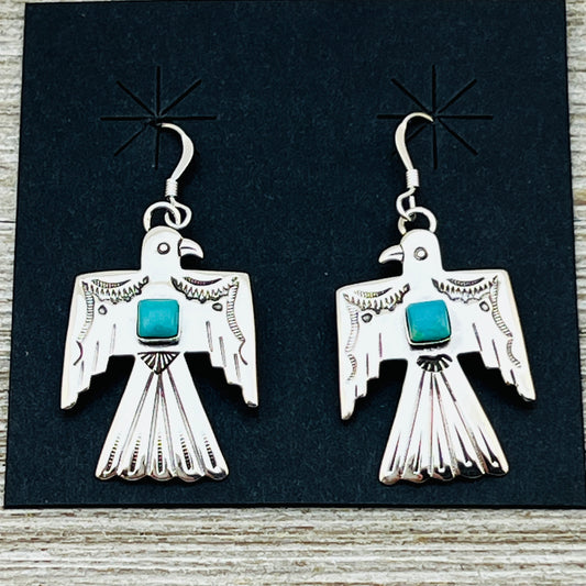 Turquoise Thunderbird Earrings Jeremy Delgarito Navajo sterling silver signed ER23
