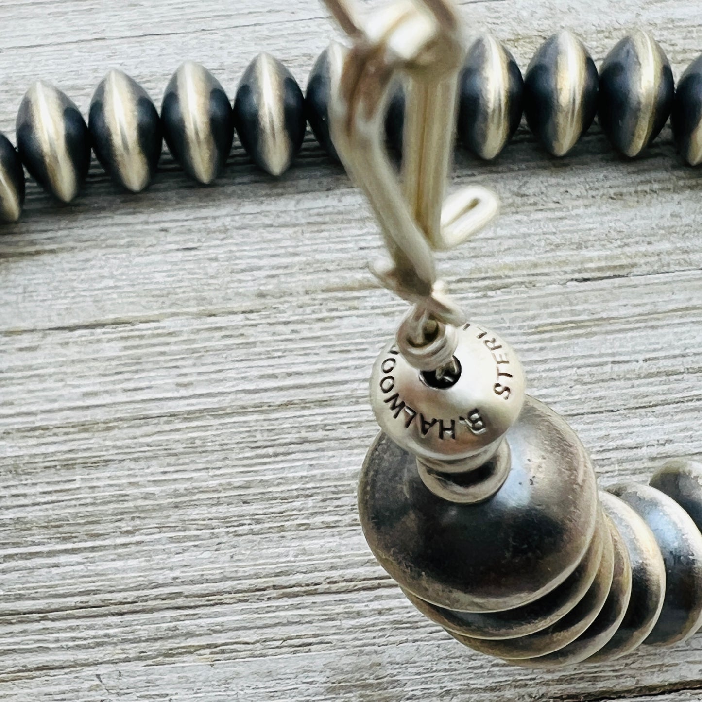 20" Sterling silver Navajo handmade 16mm large saucer bead Pearl necklace Bryannen Halwood 707