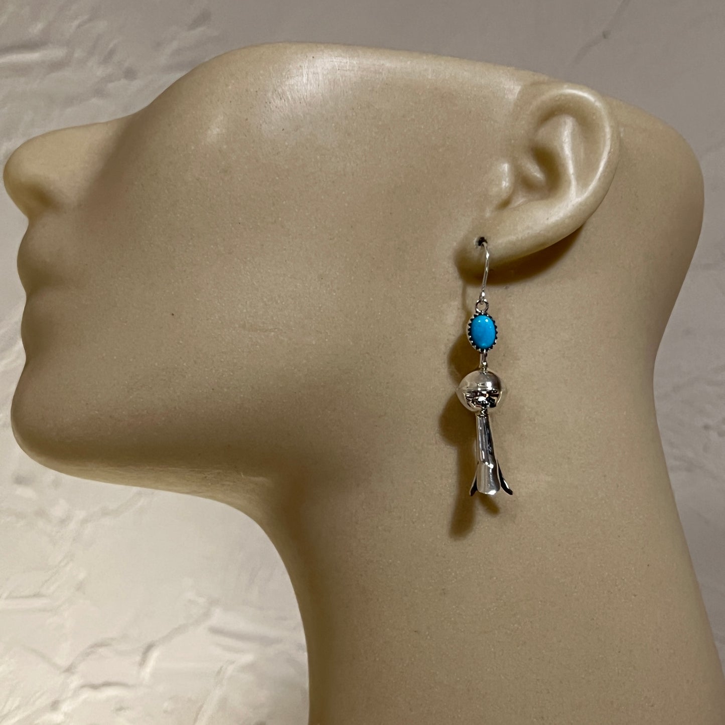 Squash Blossom Dangle Earrings Blue Campitos Turquoise sterling silver Vernon Tsosie