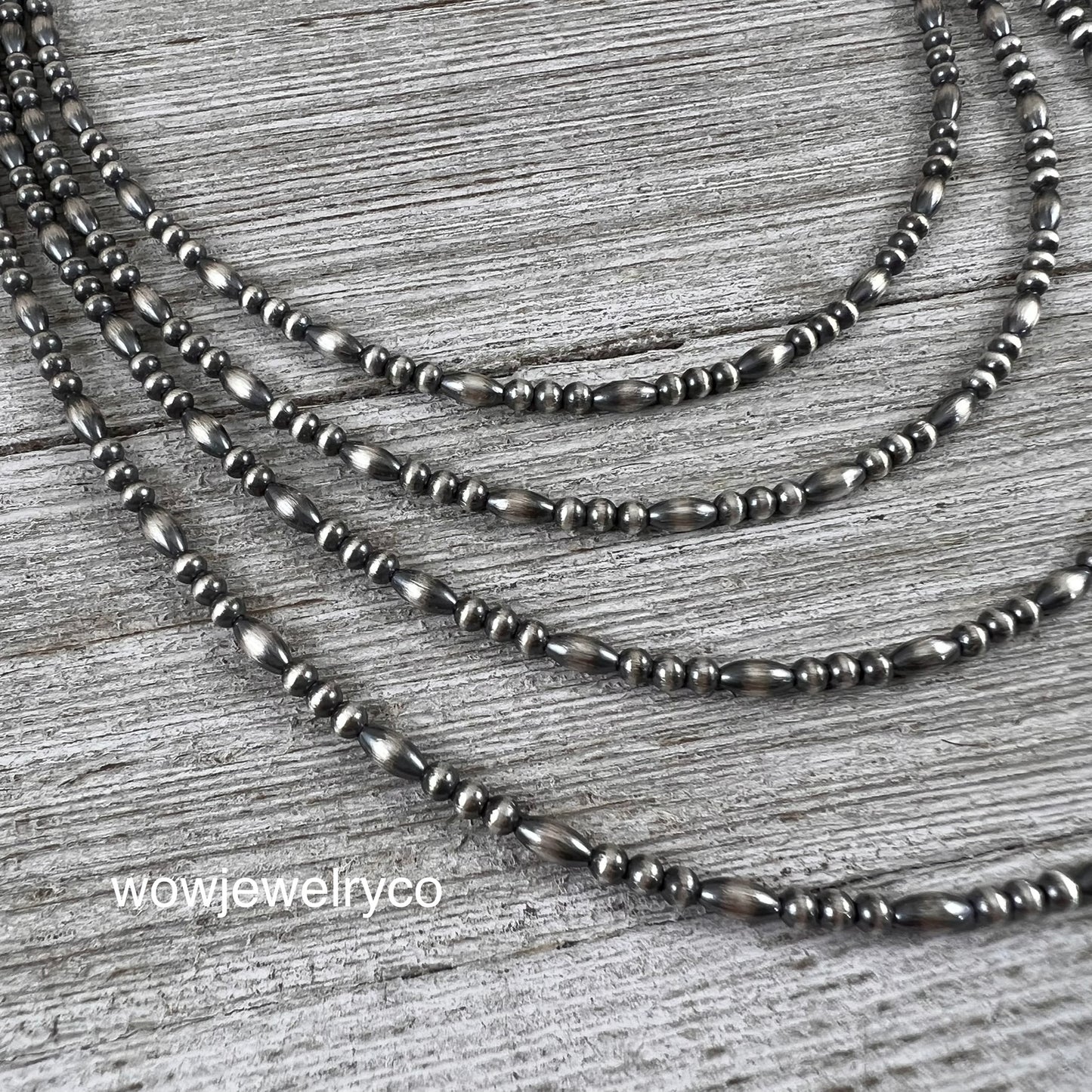 3mm melon beads, oxidized sterling silver, small bead necklace, western jewelry