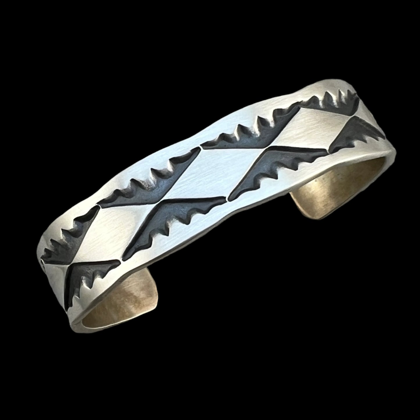 6 1/2" Heavy Stamped cuff bracelet 1, Navajo handmade Jerrold Tahe sterling silver stack