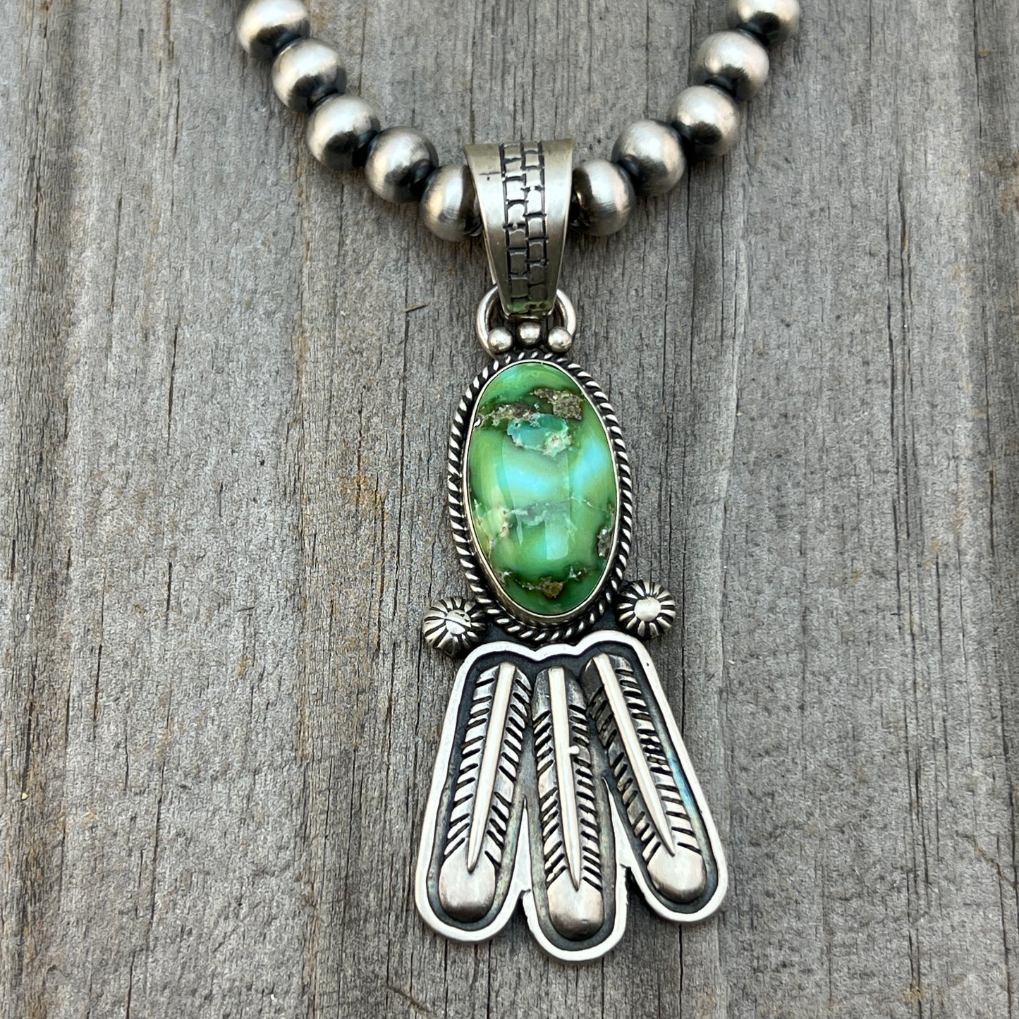 18" Sonoran Turquoise necklace sterling silver 6mm bead Verley Betone Navajo 776