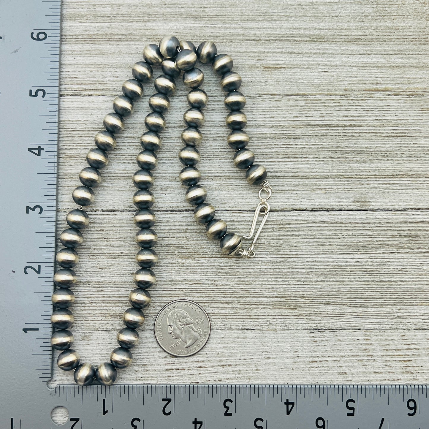 20" Sterling silver Navajo handmade 9mm round bead Pearl necklace Bryannen Halwood signed 717
