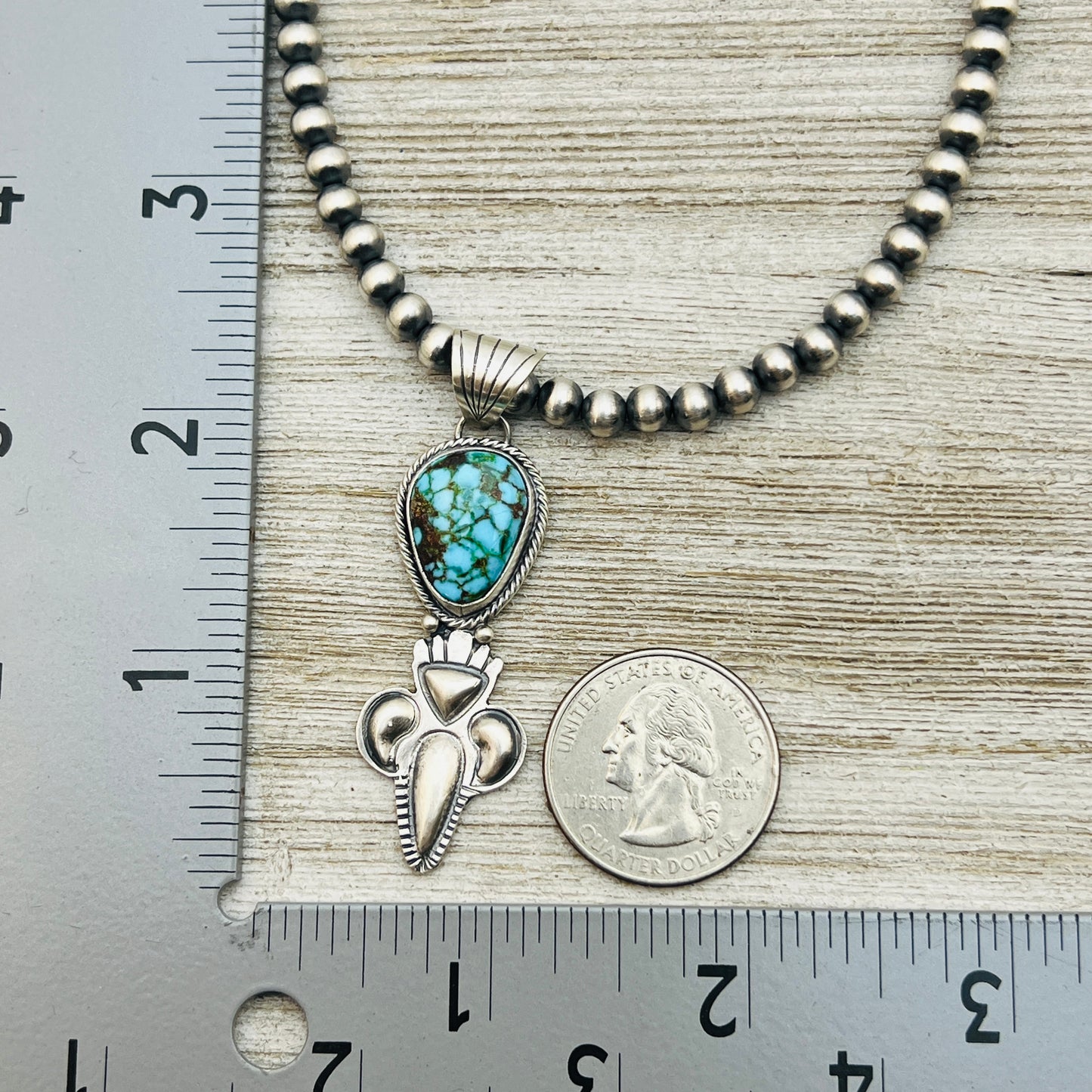 16" Kingman polychrome Turquoise  Necklace Gary Shorty Sterling Silver NK21