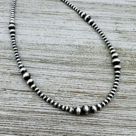 13" 14" 15" 16" 17" adjustable choker, Real Sterling Silver, oxidized, 3mm-6mm Bead Necklace, Western Pearl