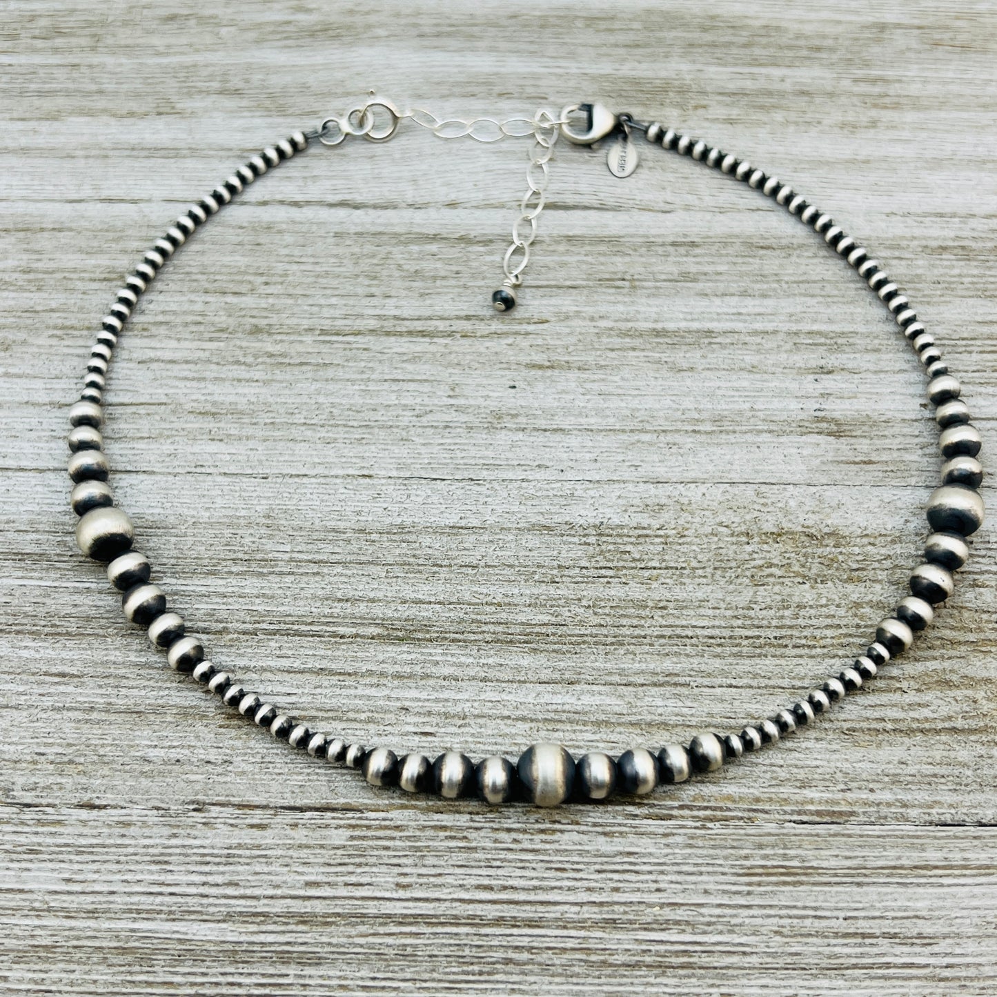 13" 14" 15" 16" 17" adjustable choker, Real Sterling Silver, oxidized, 3mm - 8mm Bead Necklace, Western Pearl