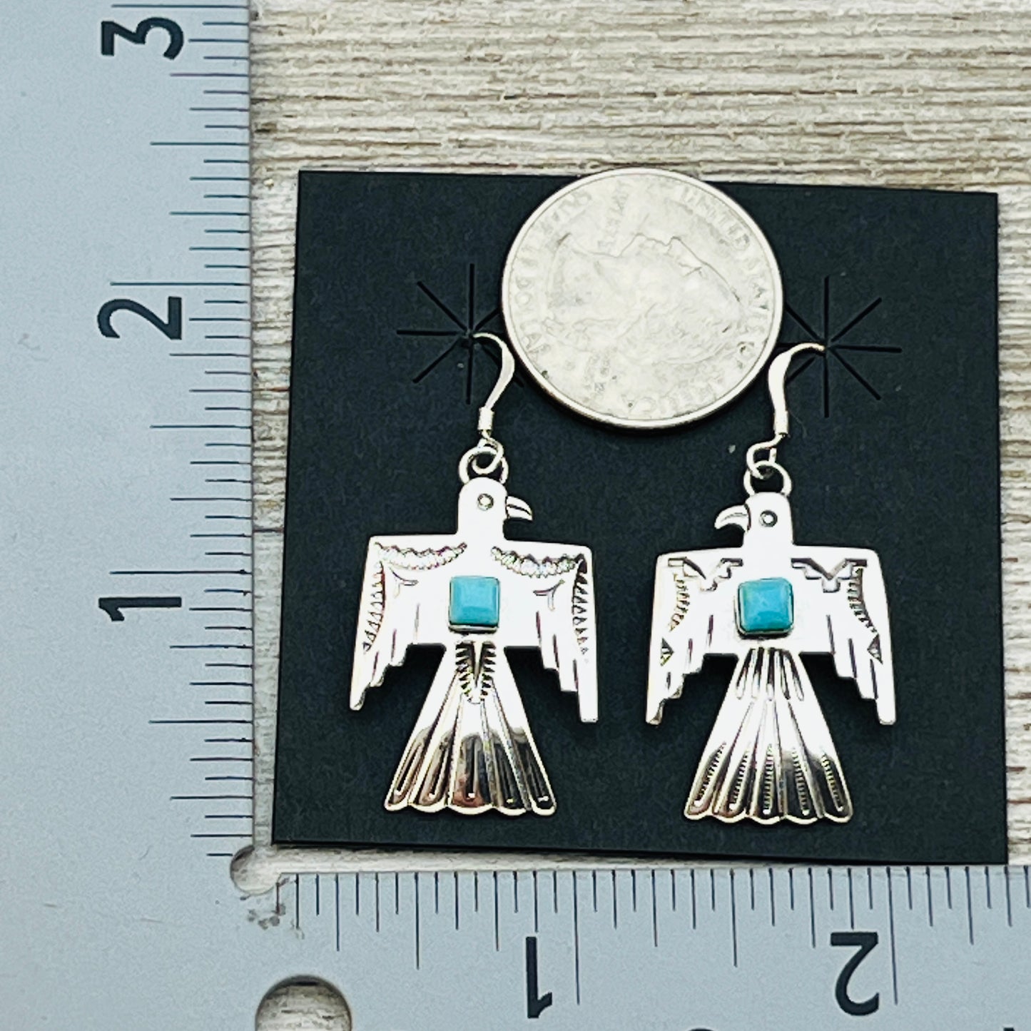 Turquoise Thunderbird Earrings Jeremy Delgarito Navajo sterling silver signed ER27