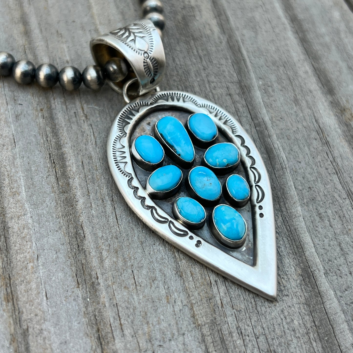 18" Necklace Kingman blue turquoise sterling silver Samuel Yellowhair Navajo 829