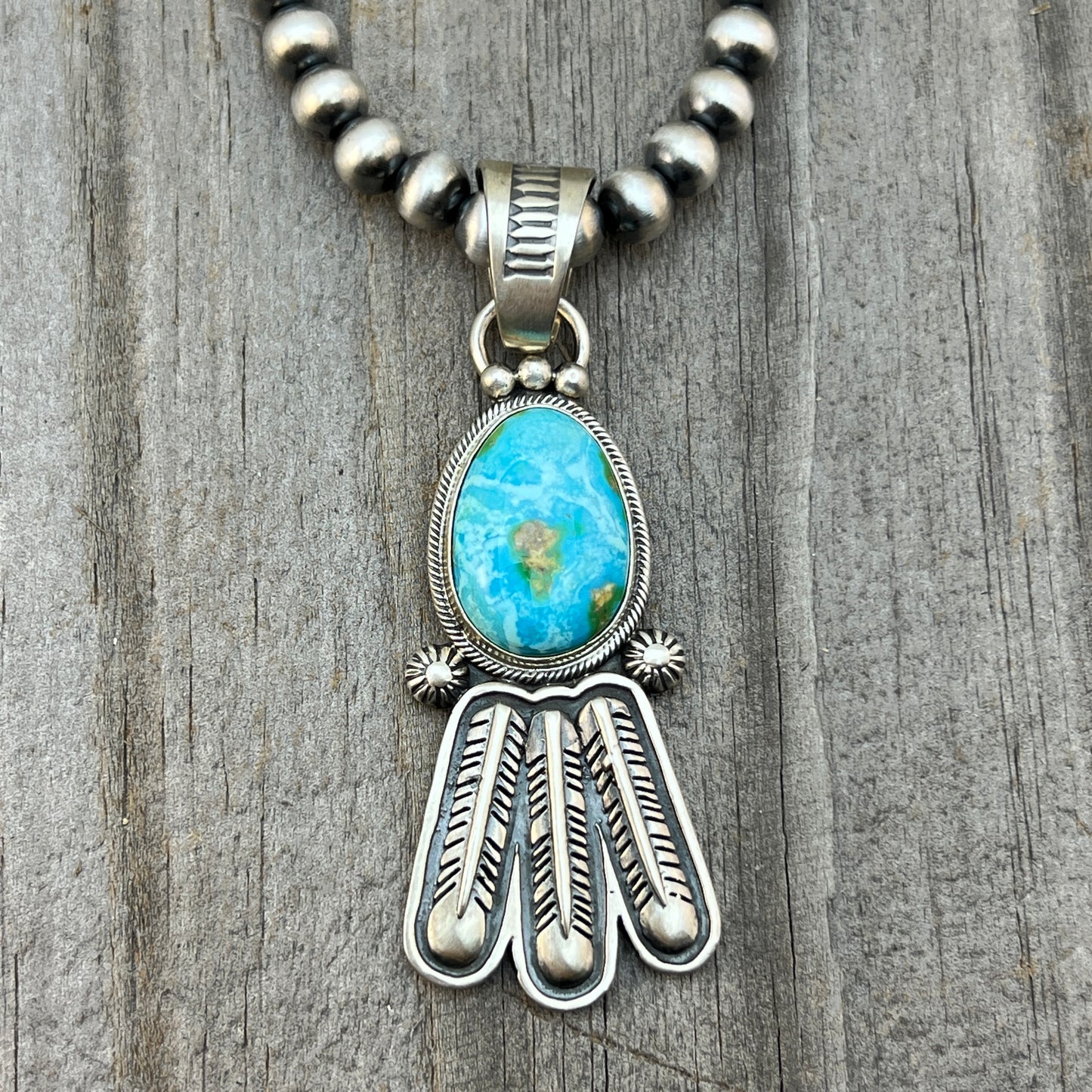18" Sonoran Turquoise necklace sterling silver 6mm bead Verley Betone Navajo 772