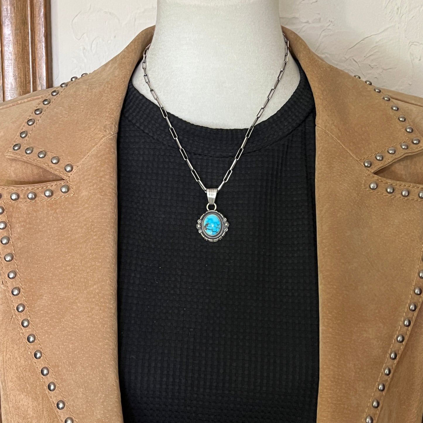 Kingman Turquoise pendant sterling silver Marita Benally Navajo 737