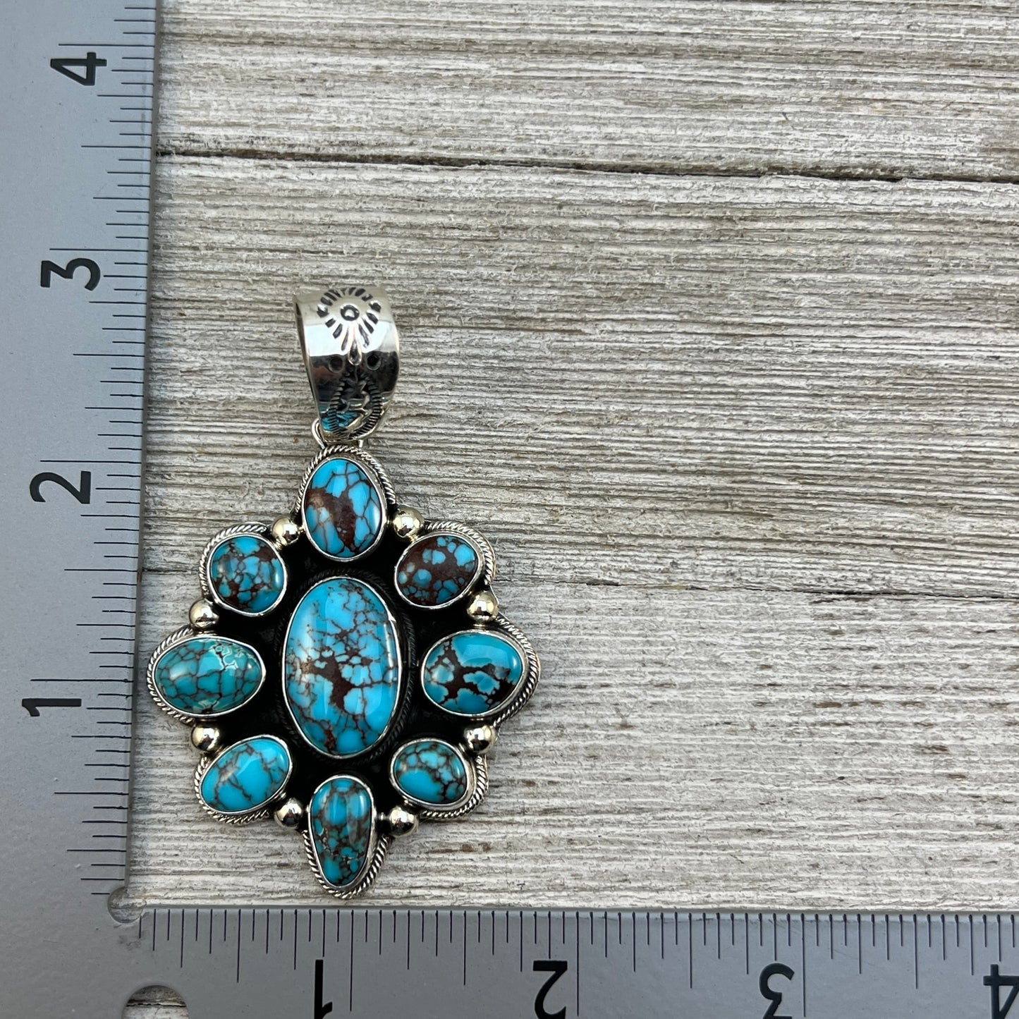 Egyptian Turquoise sterling silver Cluster pendant 1 Navajo Kathleen Livingston