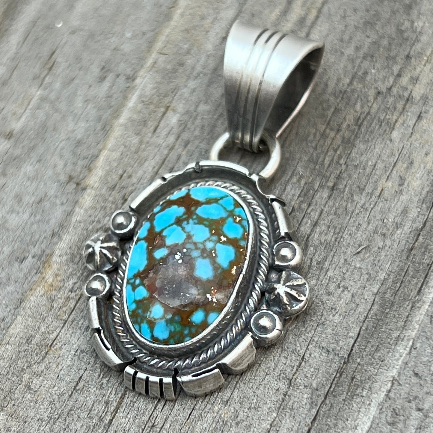 Kingman Turquoise pendant sterling silver Marita Benally Navajo 745