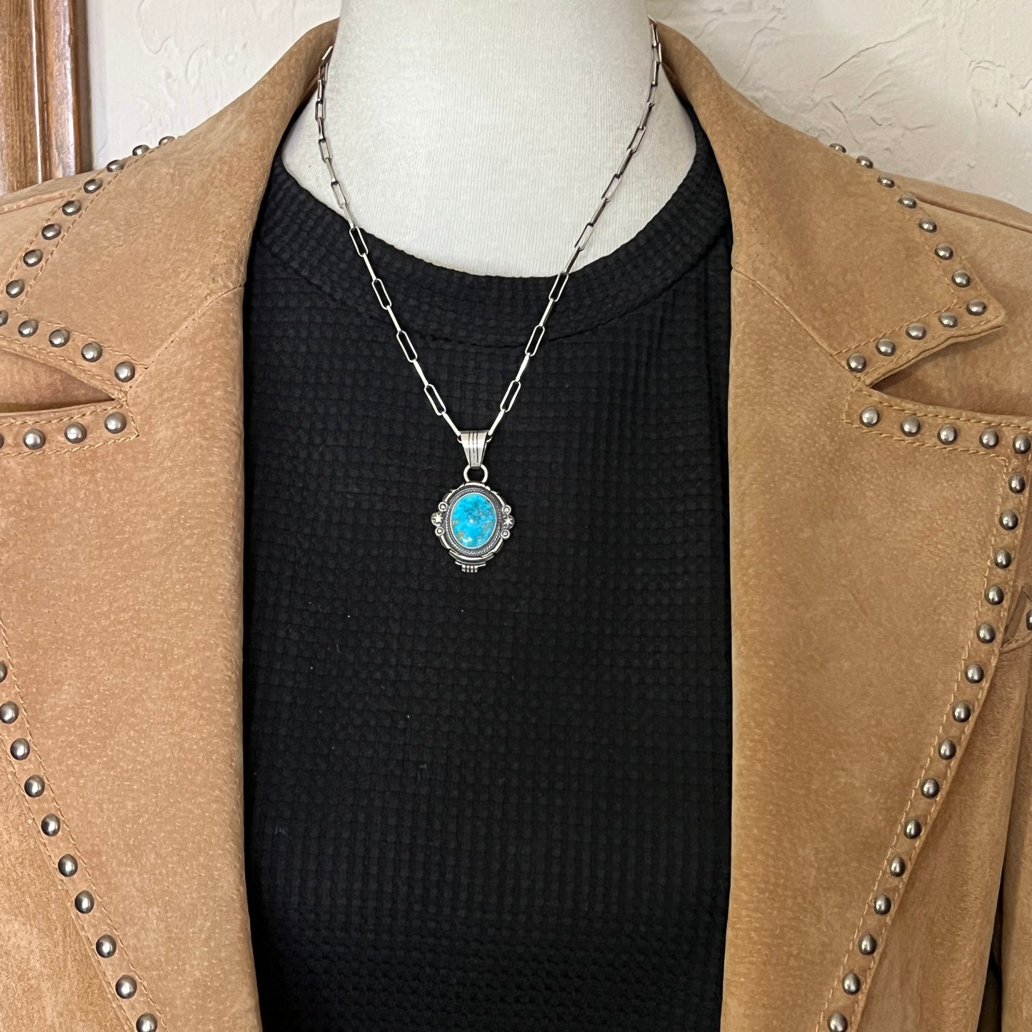 Kingman Turquoise pendant sterling silver Marita Benally Navajo 735