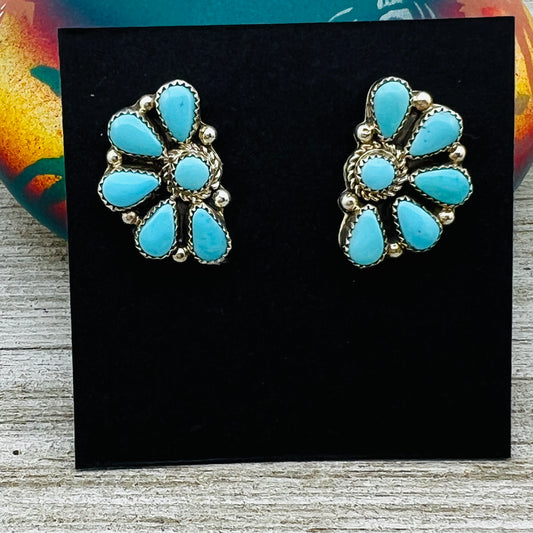 Clear Light Blue Kingman turquoise Half Cluster earrings Alicia Wilson Zuni signed 875