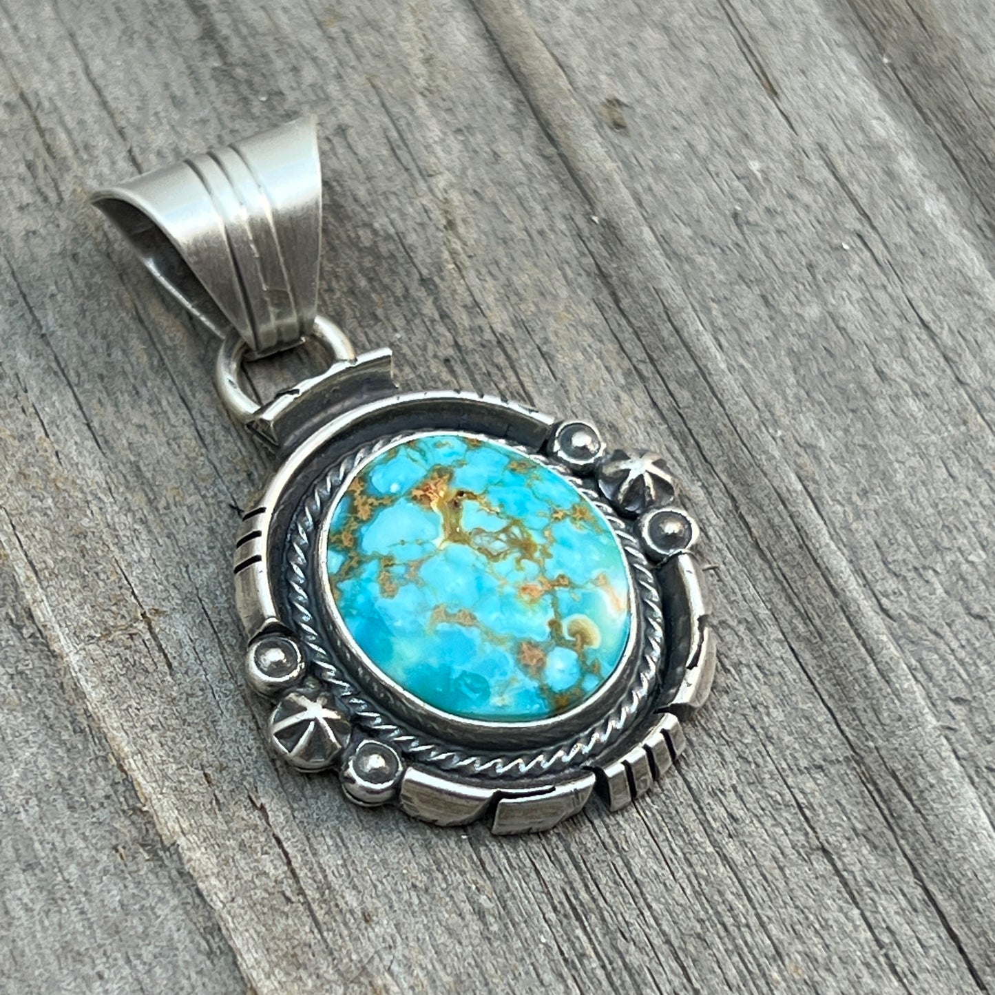 Kingman Turquoise pendant sterling silver Marita Benally Navajo 741