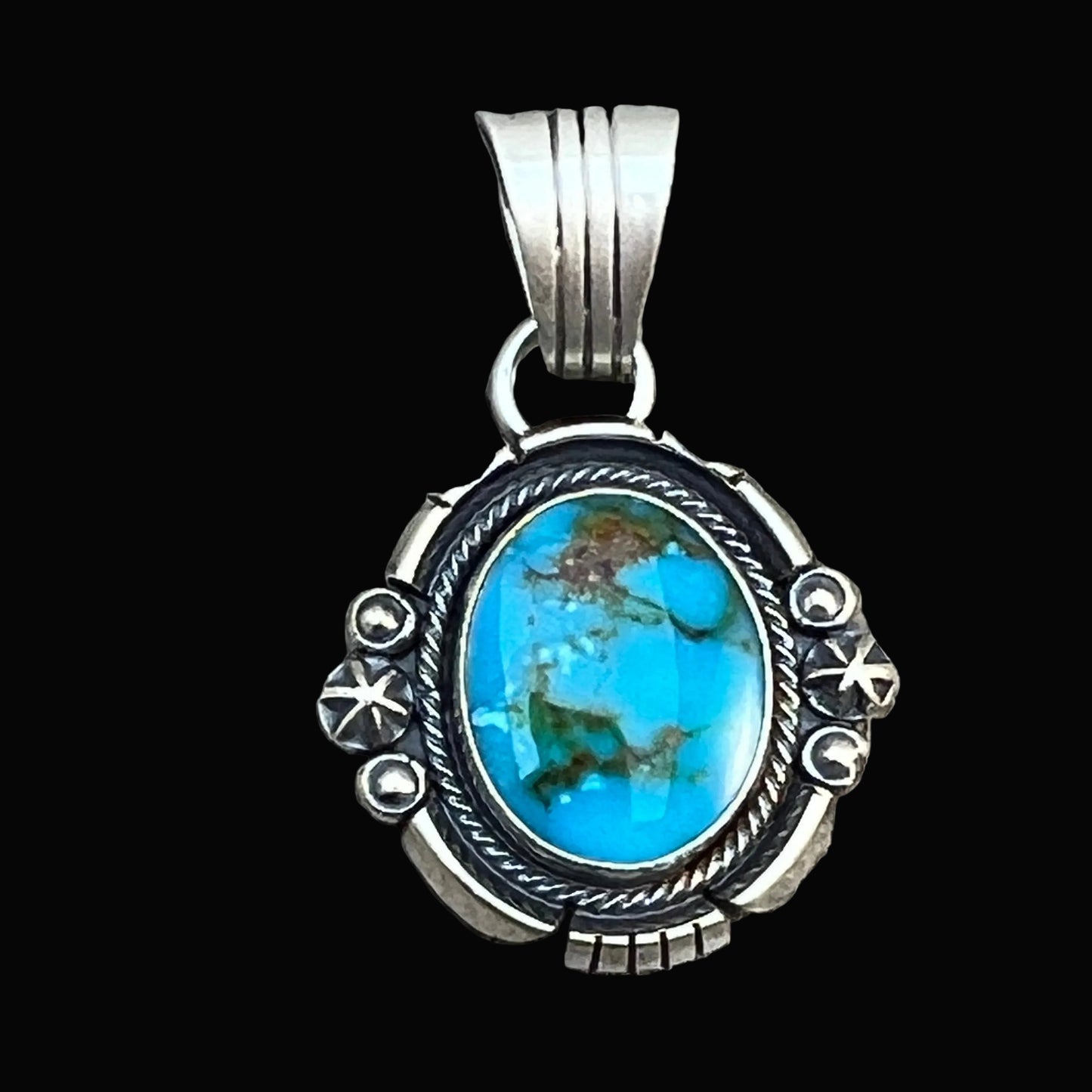 Kingman Turquoise pendant sterling silver Marita Benally Navajo 739