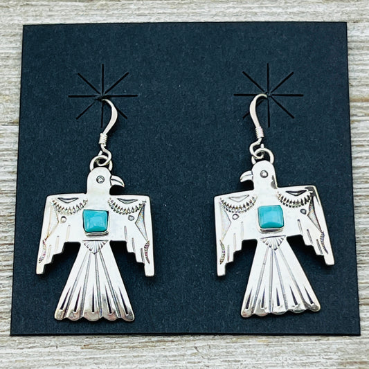 Turquoise Thunderbird Earrings Jeremy Delgarito Navajo sterling silver signed ER20