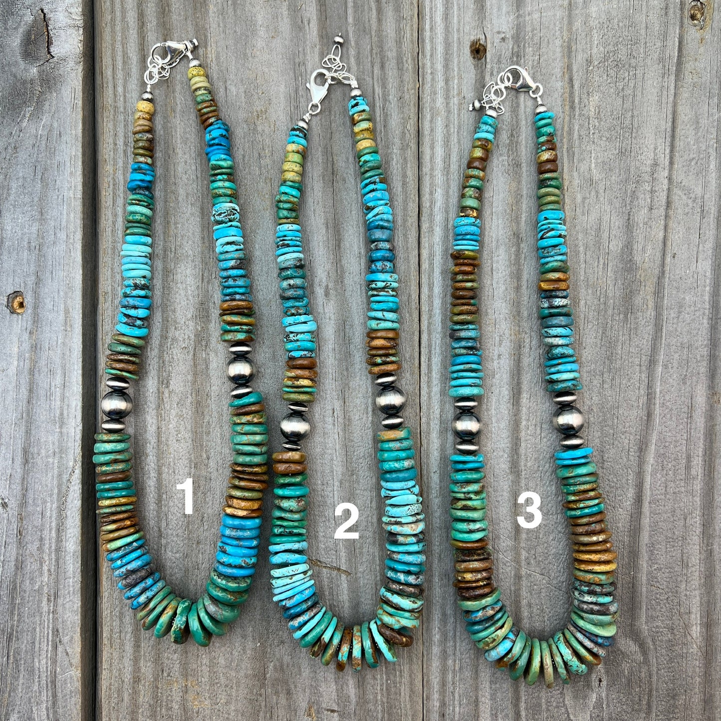RTS 19 1/2" Turquoise Disc Necklace Choker Sterling Silver Beads, boho choker 640