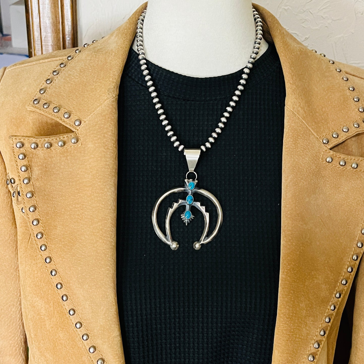 Sterling silver turquoise old style naja pendant Eugene Gruber