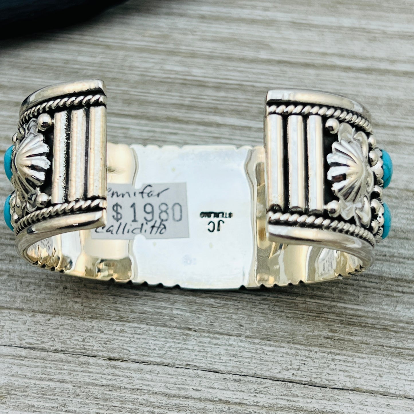 6 1/2" Blue Kingman Turquoise cuff bracelet sterling silver Jennifer Calliditto  BR6
