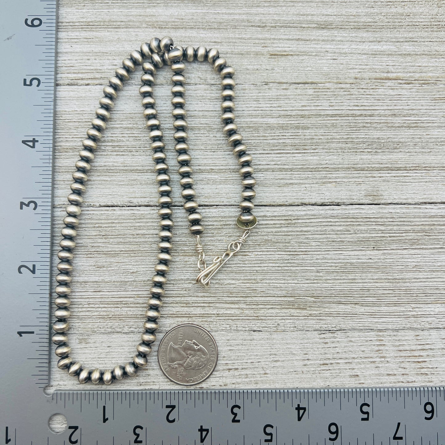 20" Sterling silver Navajo handmade 6mm oval bead Pearl necklace Bryannen Halwood 698