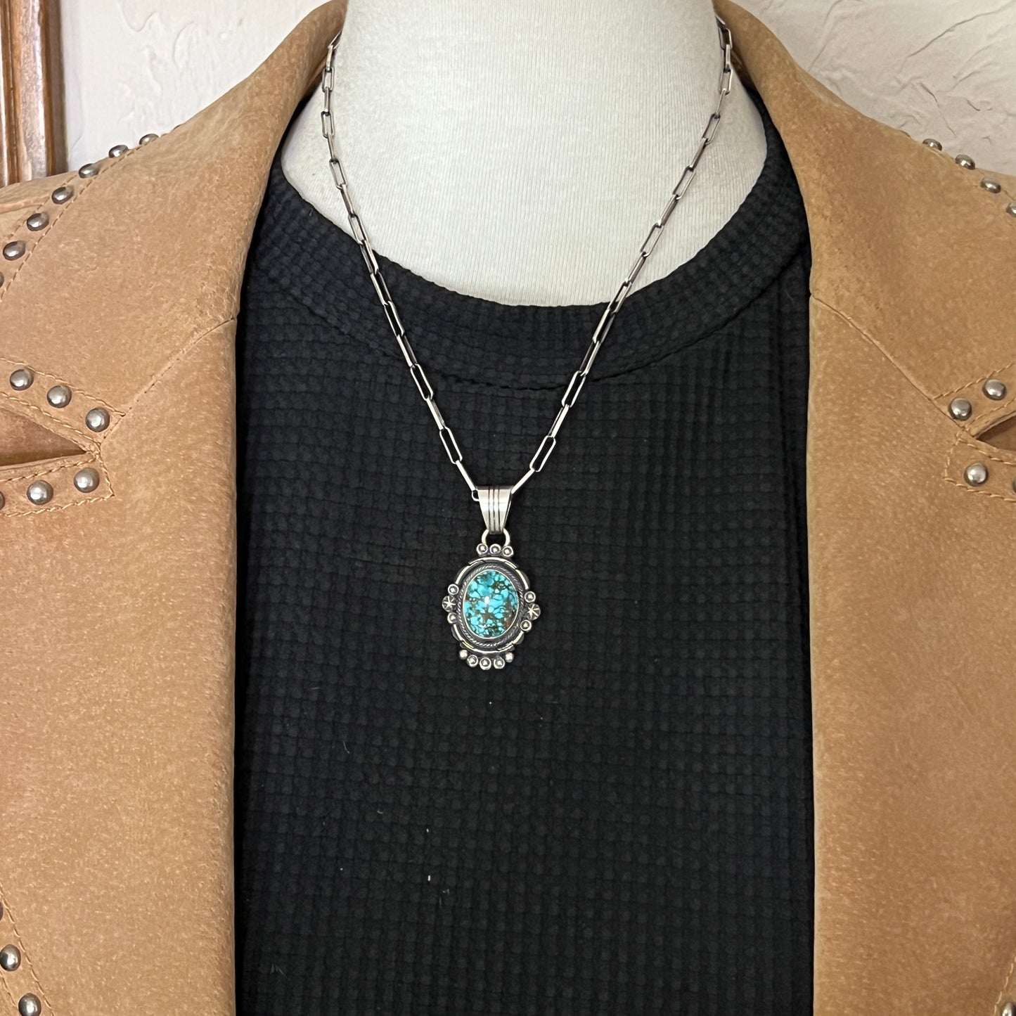 Kingman Turquoise pendant sterling silver Marita Benally Navajo 751