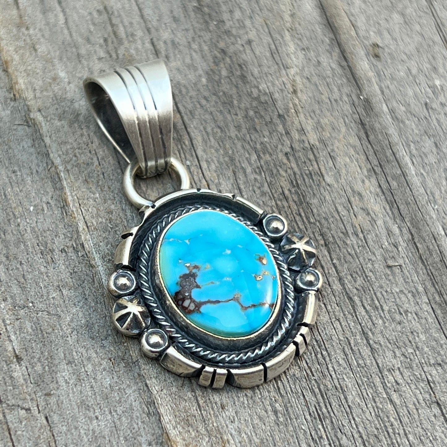 Kingman Turquoise pendant sterling silver Marita Benally Navajo 737