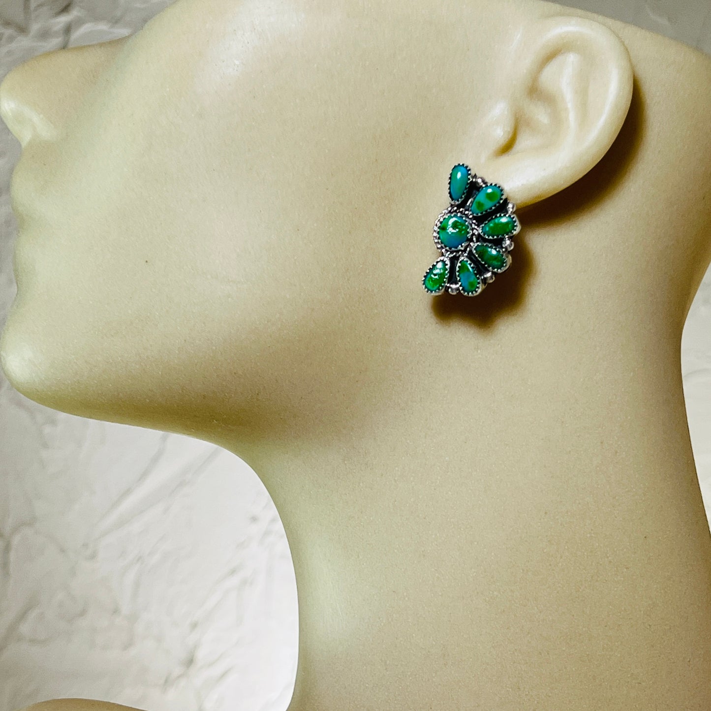 Bright Green Sonoran Gold turquoise Half Cluster earrings Justina Wilson Navajo 878