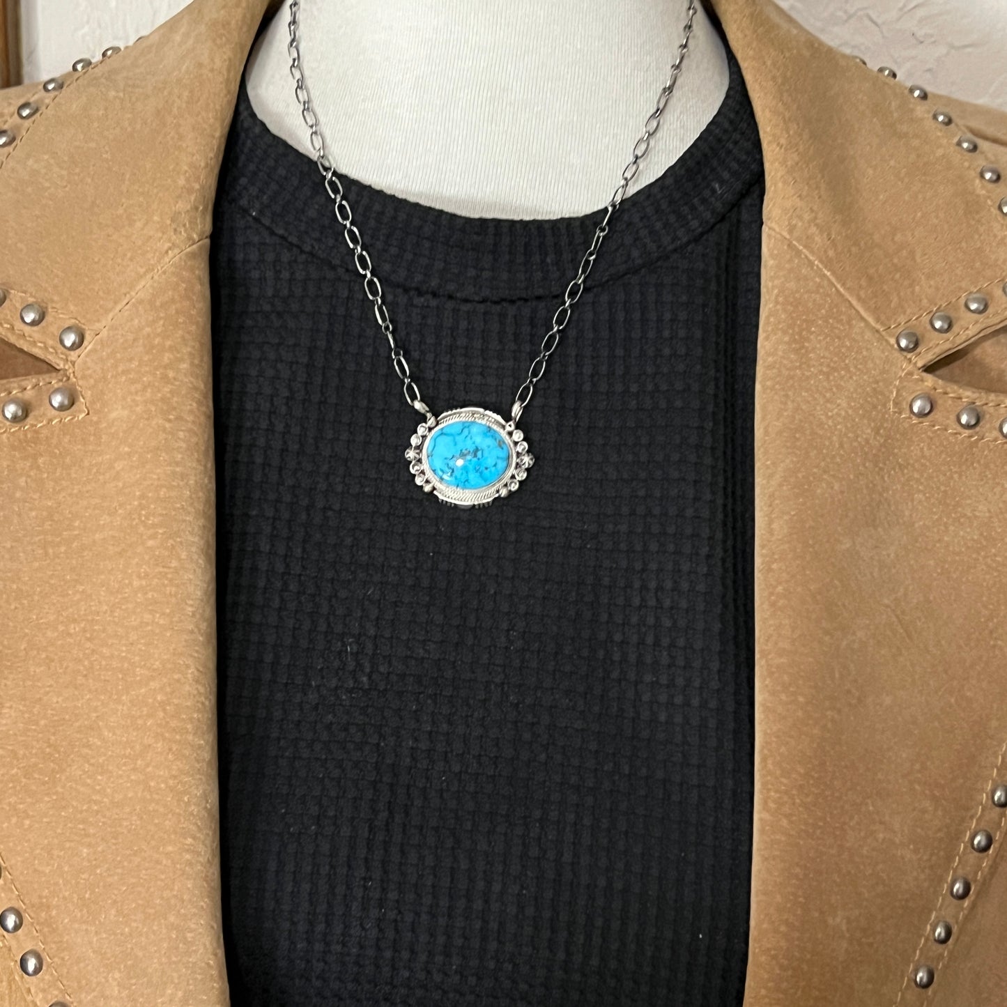 18" Kingman Spiderweb Turquoise Necklace Sterling silver Navajo Daniel Benally 605