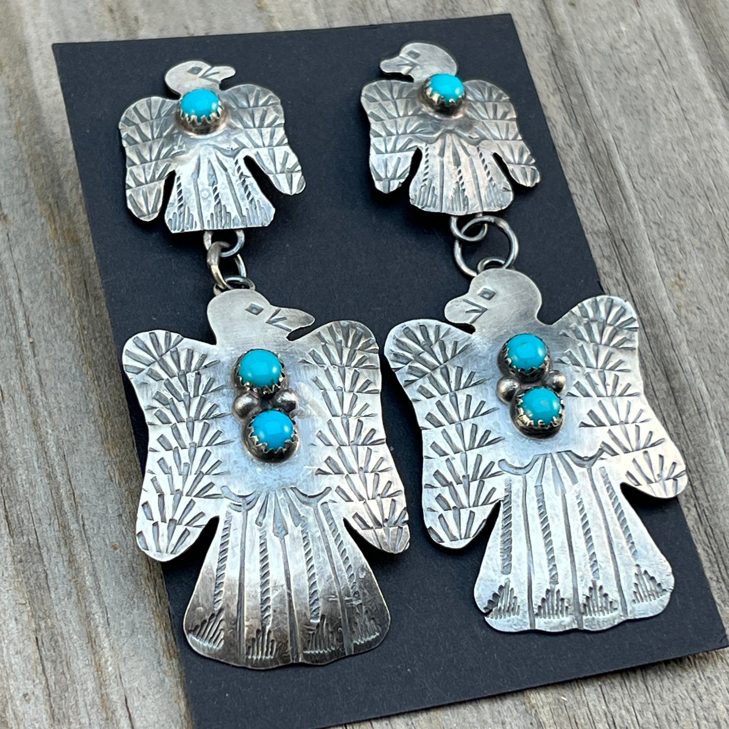 Long Sterling silver Turquoise Thunderbird Earrings Gabrielle Yazzie Sterling Silver 850