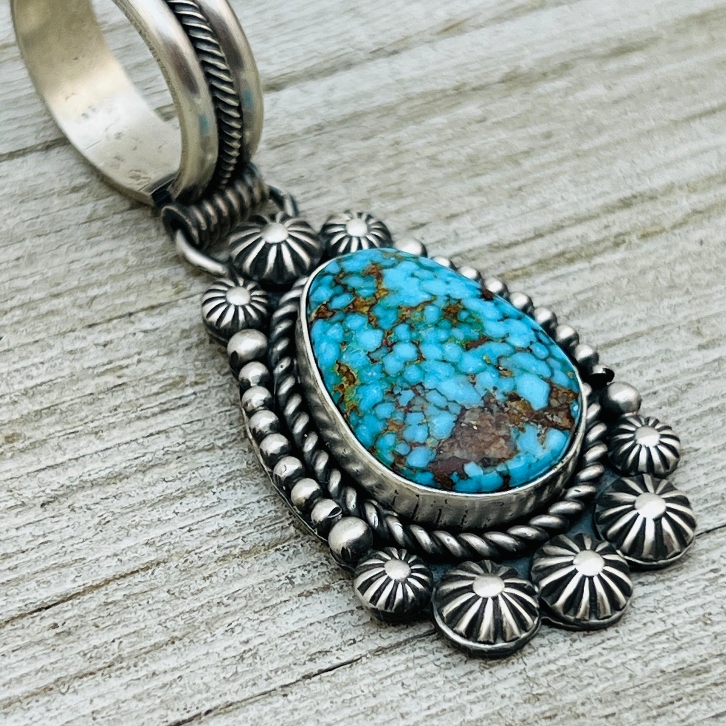 Blue Kingman Spiderweb Turquoise Pendant Navajo Sterling silver Michael Calladitto Navajo